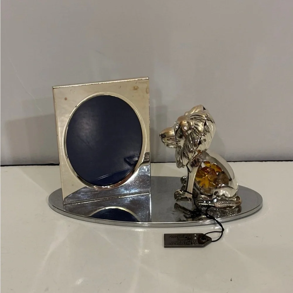 Matashi Silver Plated Tabletop Picture Frame with Crystals Studded Cartoon Lion